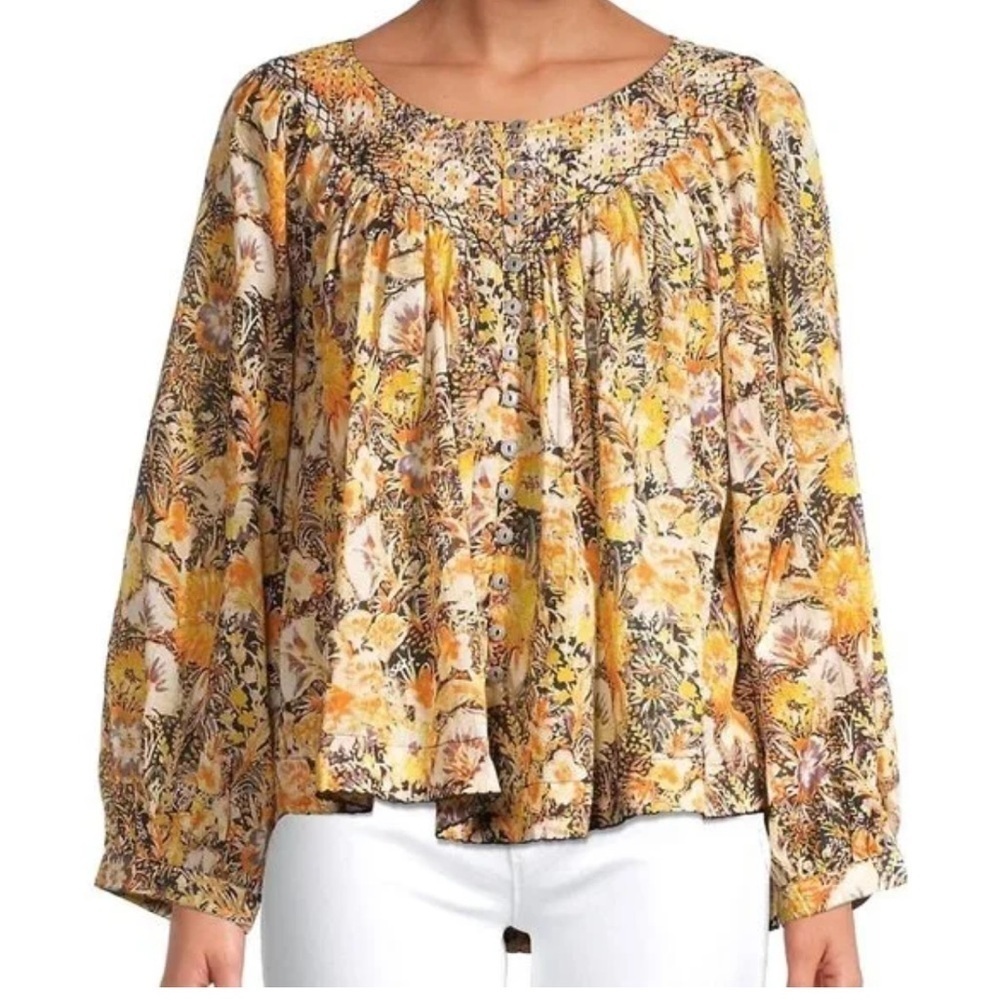 Free People Cool Meadow Blouse in Midnight Combo Size Small